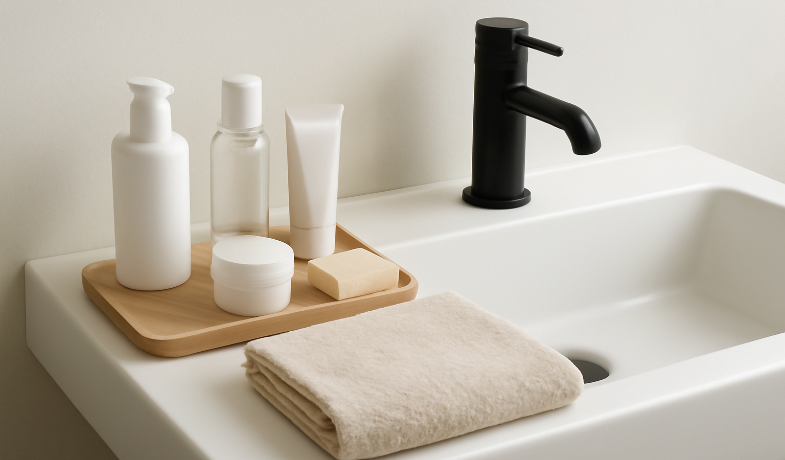 set de soin et serviette sur lavabo minimal