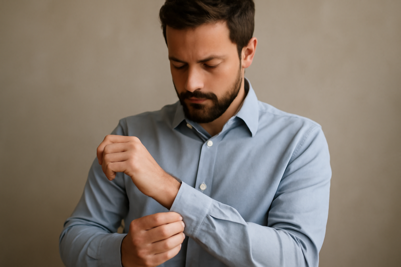 homme ajustant manches de sa chemise