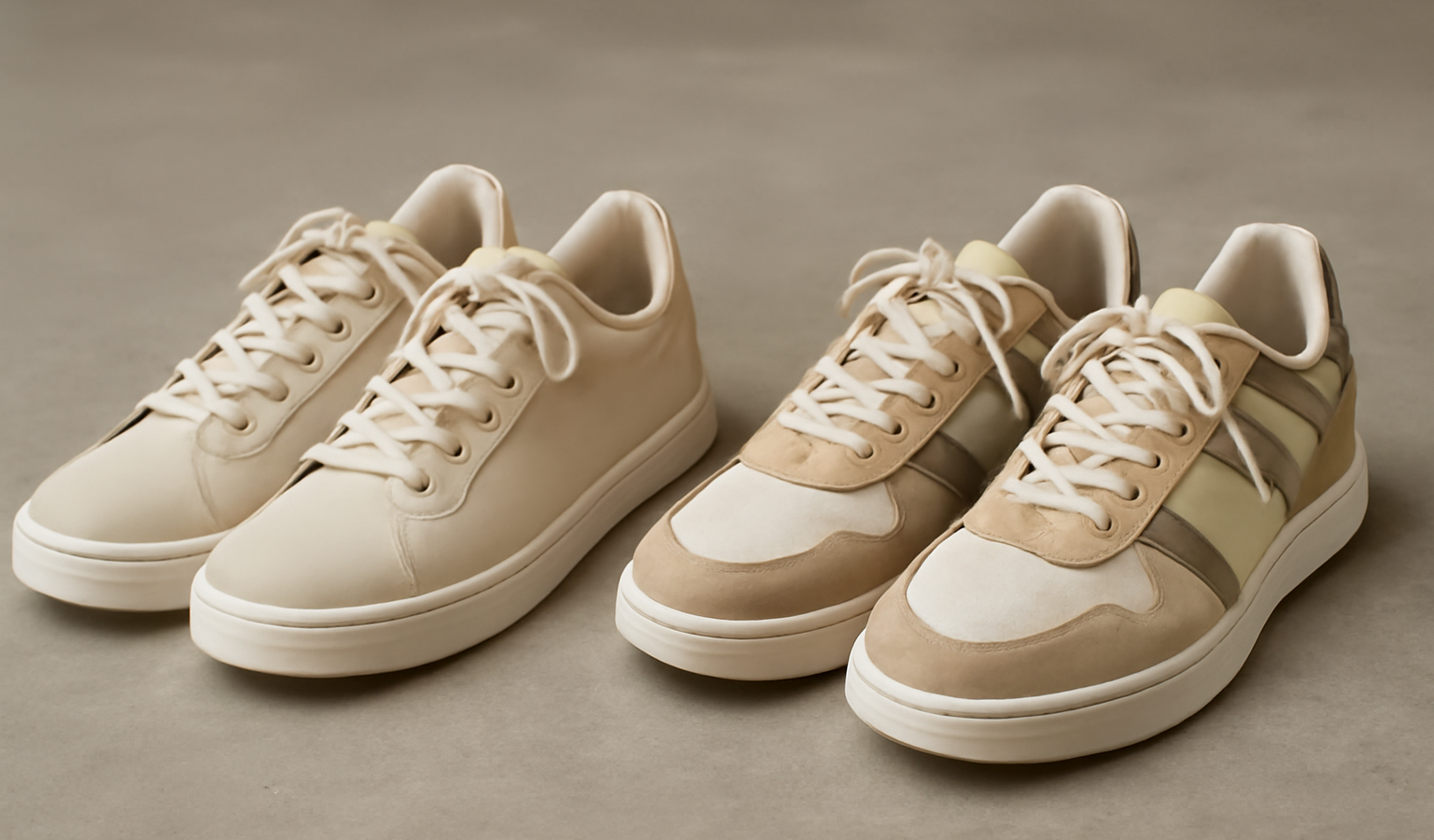 deux paires de baskets differentes cote a cote