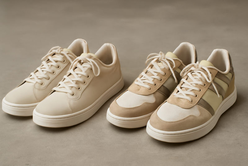 deux paires de baskets differentes cote a cote