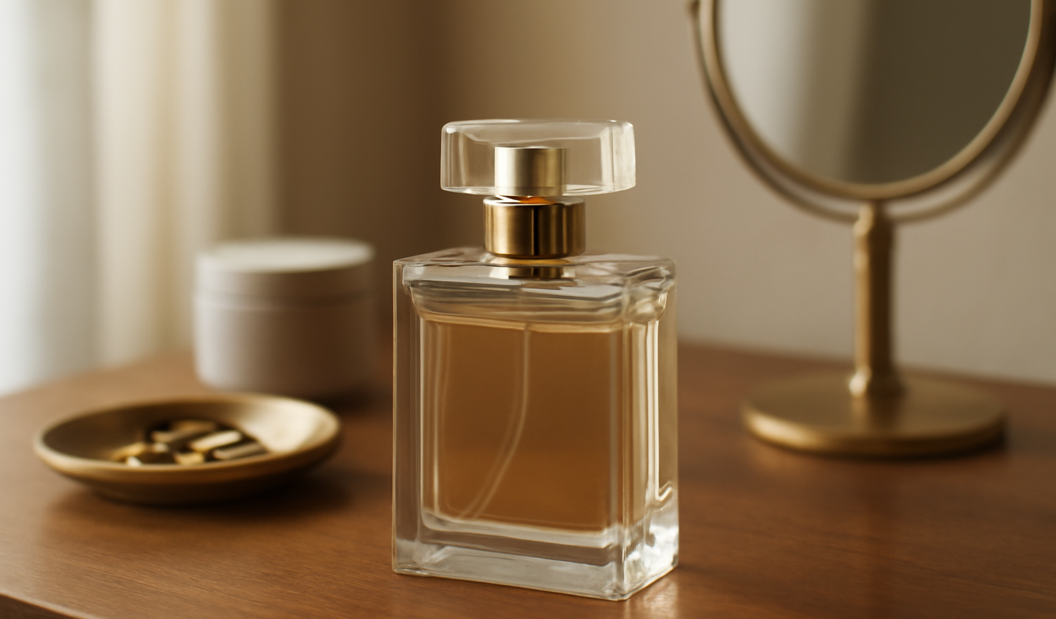 flacon de parfum pose sur coiffeuse