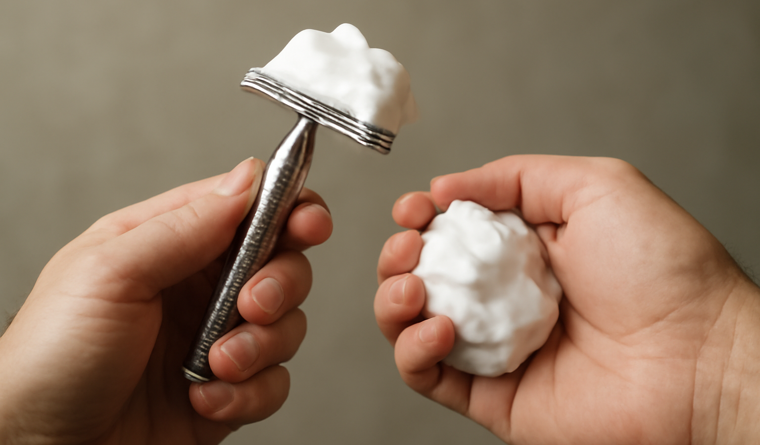 mains tenant rasoir avec mousse à raser