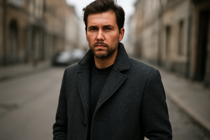homme portant manteau en laine urbaine