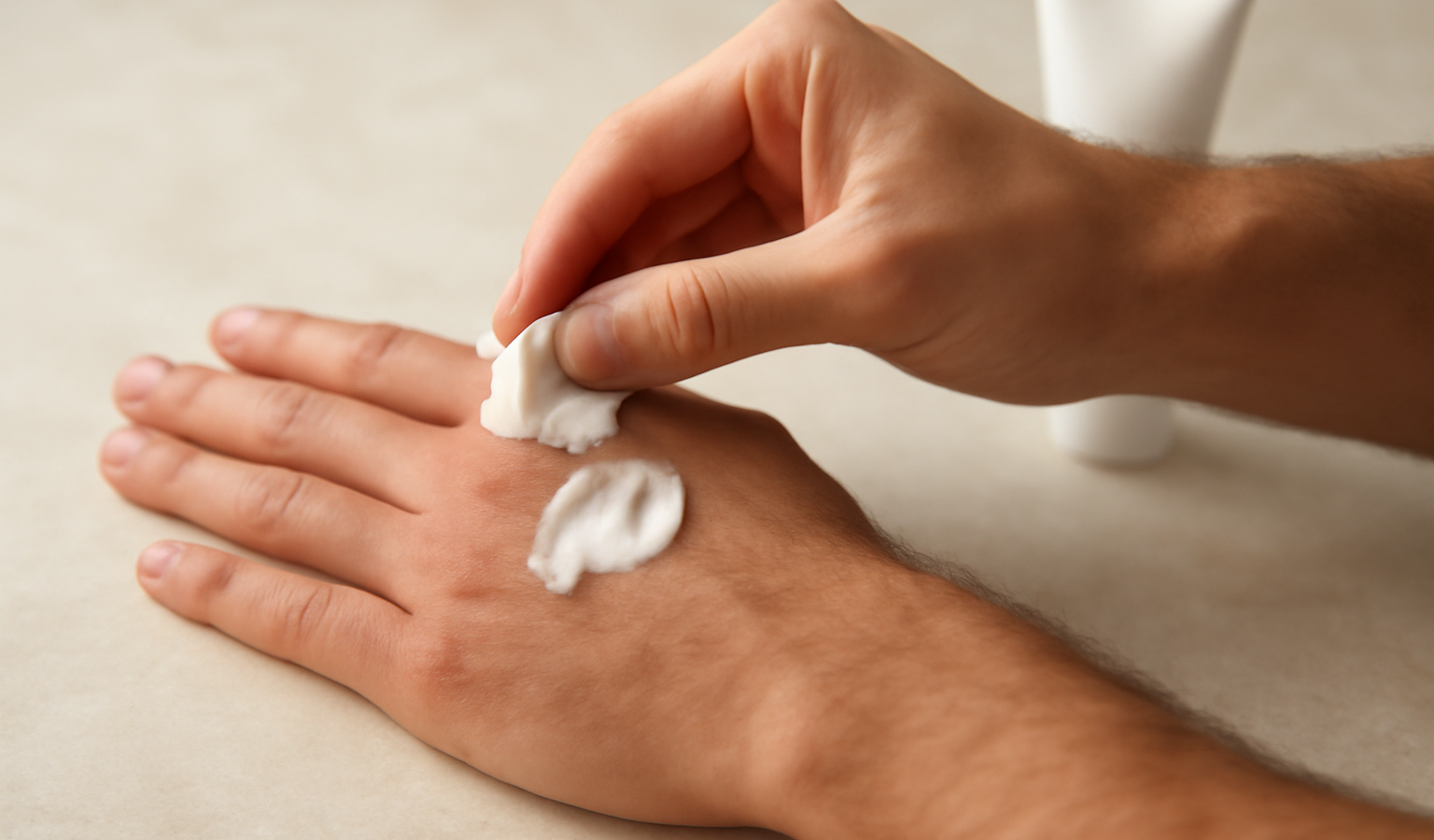 mains appliquant crème avant rasage