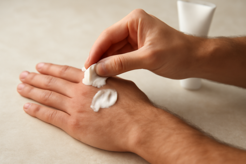 mains appliquant crème avant rasage