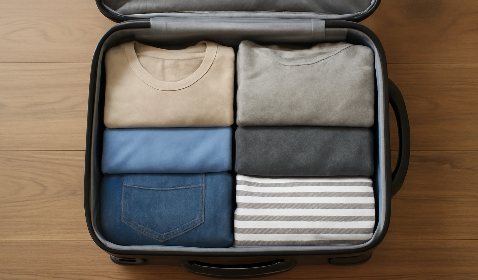 valise ouverte avec vêtements soigneusement pliés