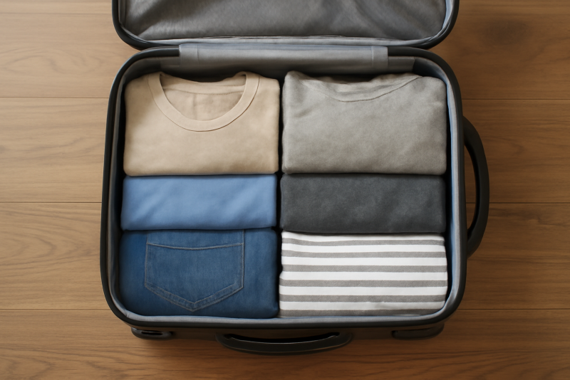 valise ouverte avec vêtements soigneusement pliés
