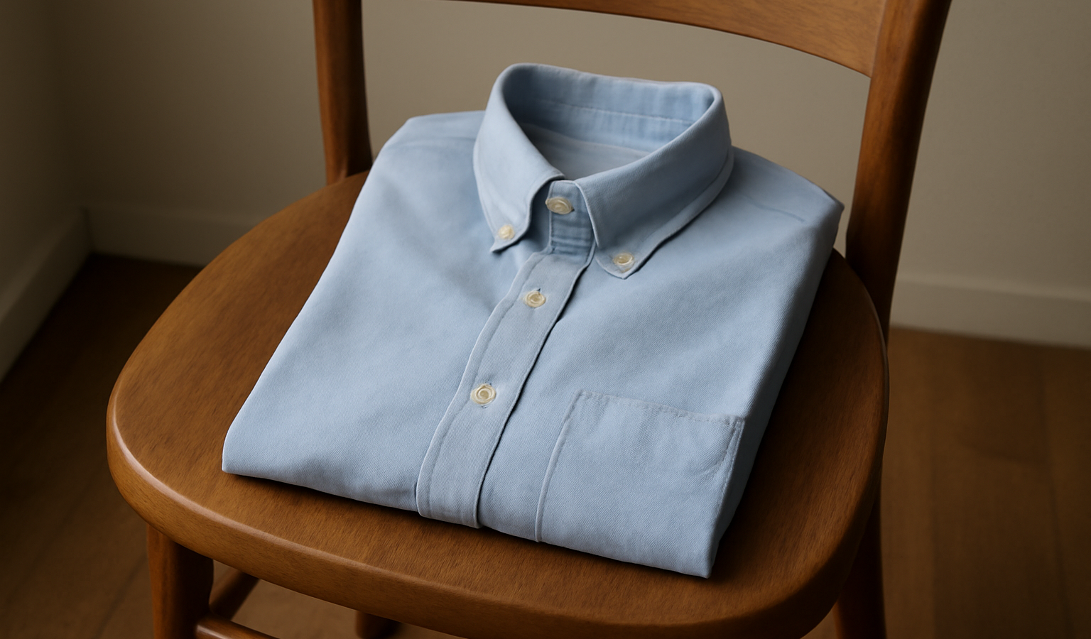 chemise oxford pliée posée sur une chaise