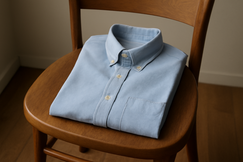 chemise oxford pliée posée sur une chaise