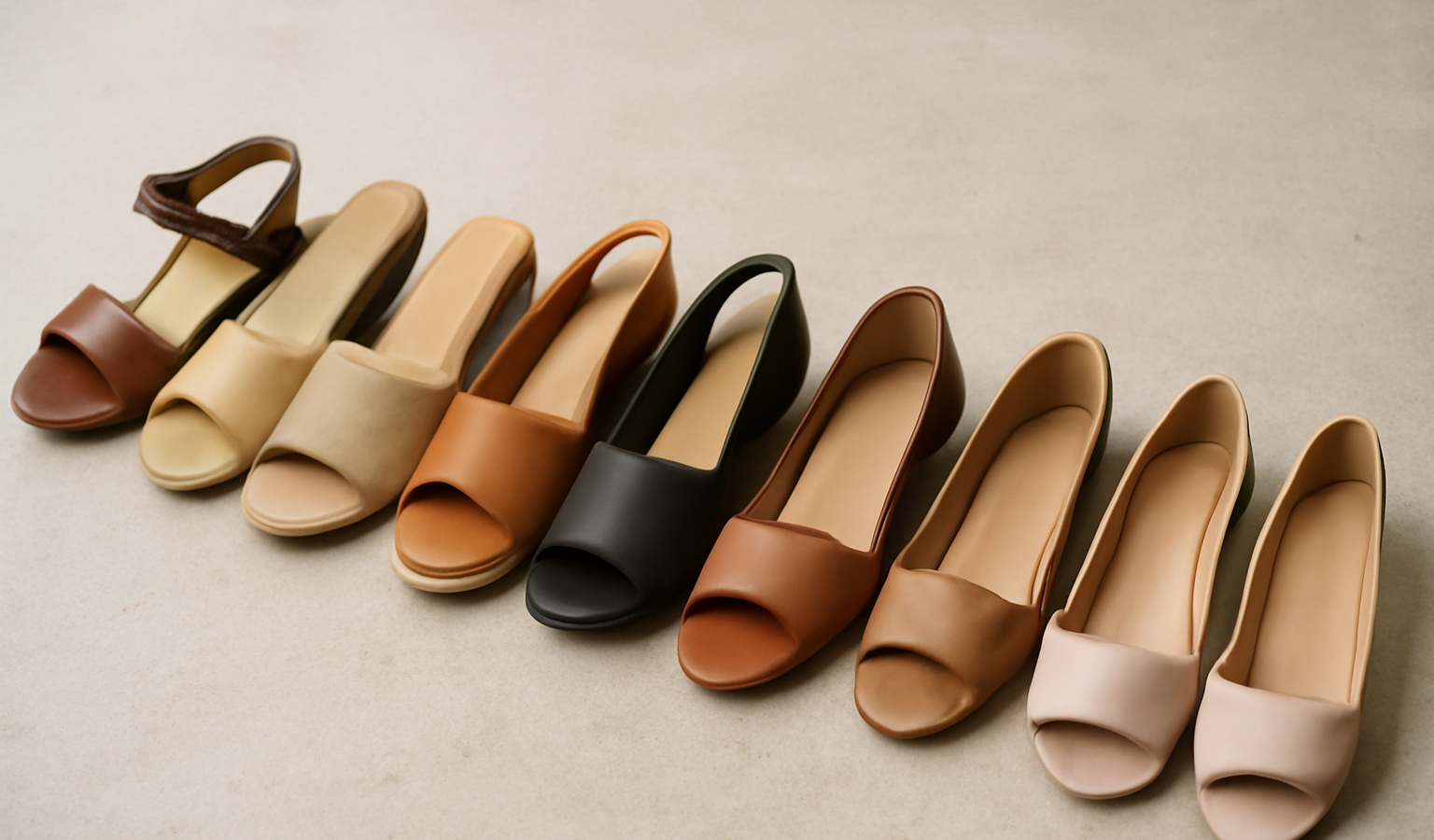 paires de chaussures ouvertes alignées sur sol
