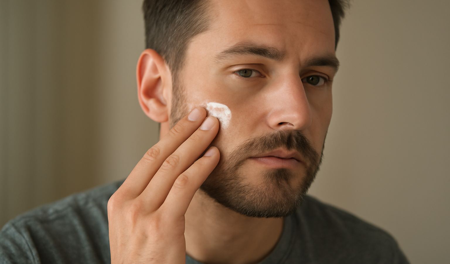 homme appliquant un baume apaisant sur la joue