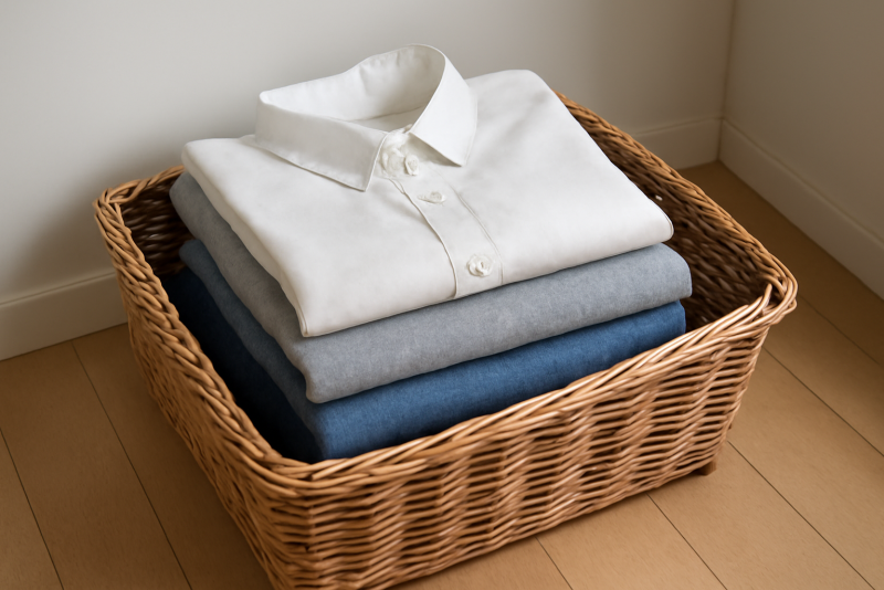 panier a linge avec chemises et pulls