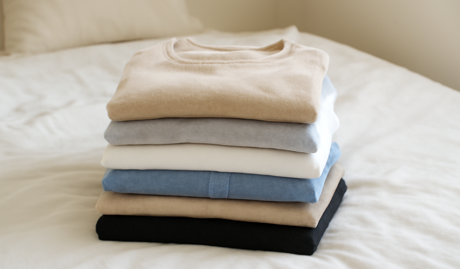 pile de vêtements triés sur le lit