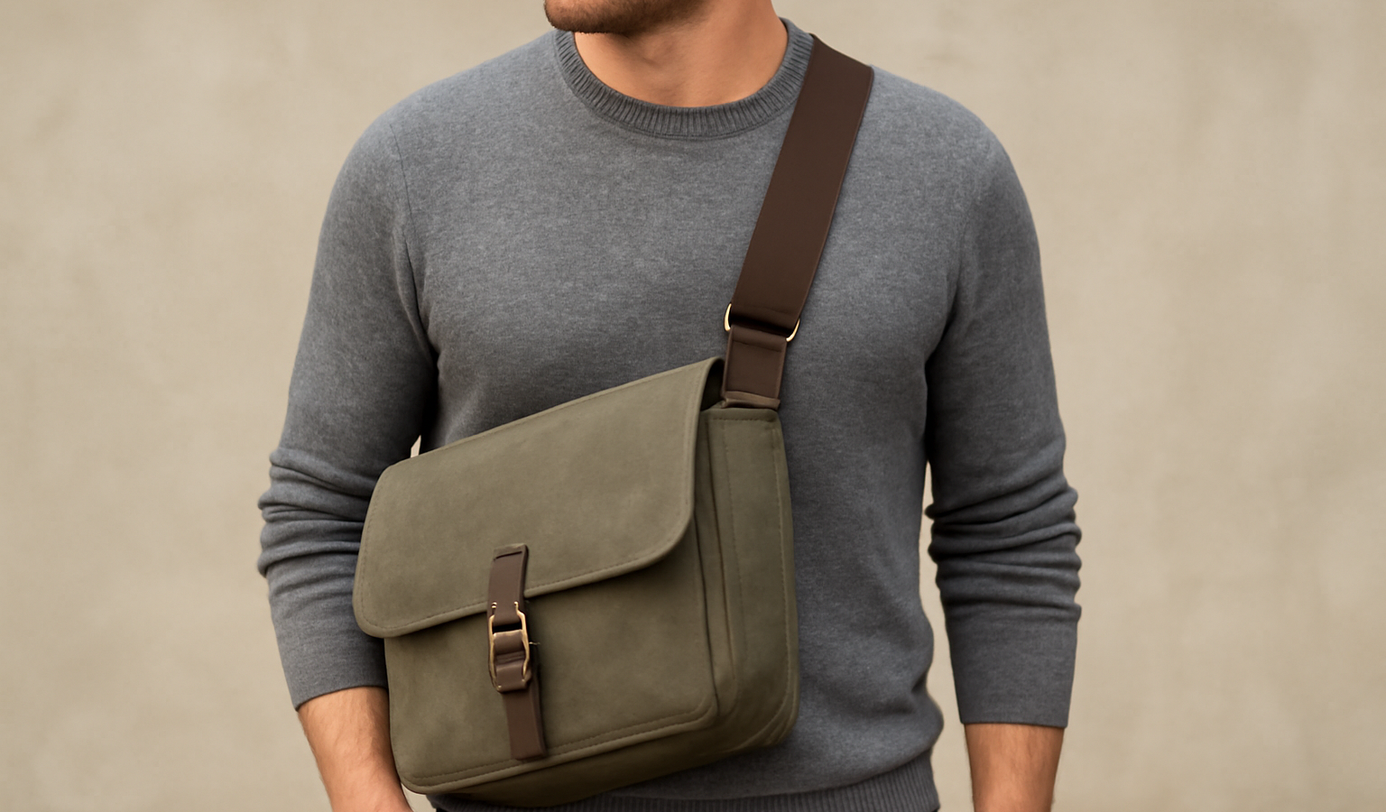 sac porté en travers sur l'épaule d'un homme