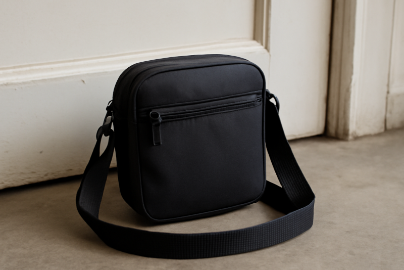 sac compact posé près d'une porte