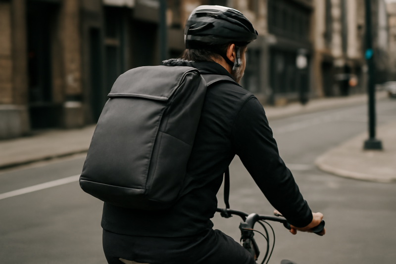 sac à dos porté par cycliste urbain