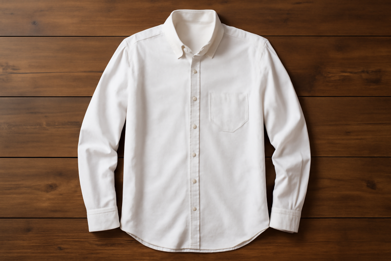 chemise étalée sur une table en bois