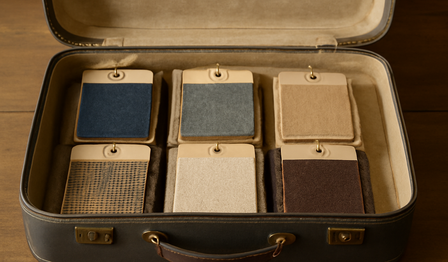 valise ouverte montrant etiquettes de tissus