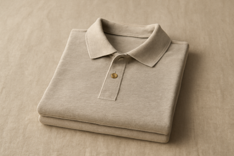 polo plié sur table en tissu naturel