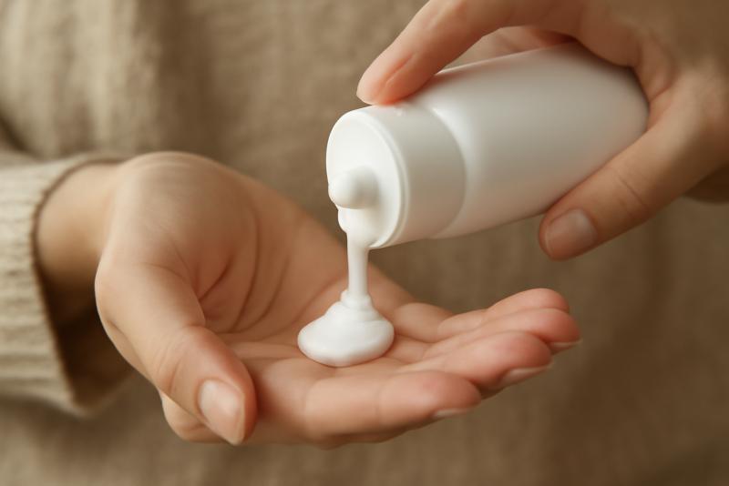 mains versant lotion dans une paume