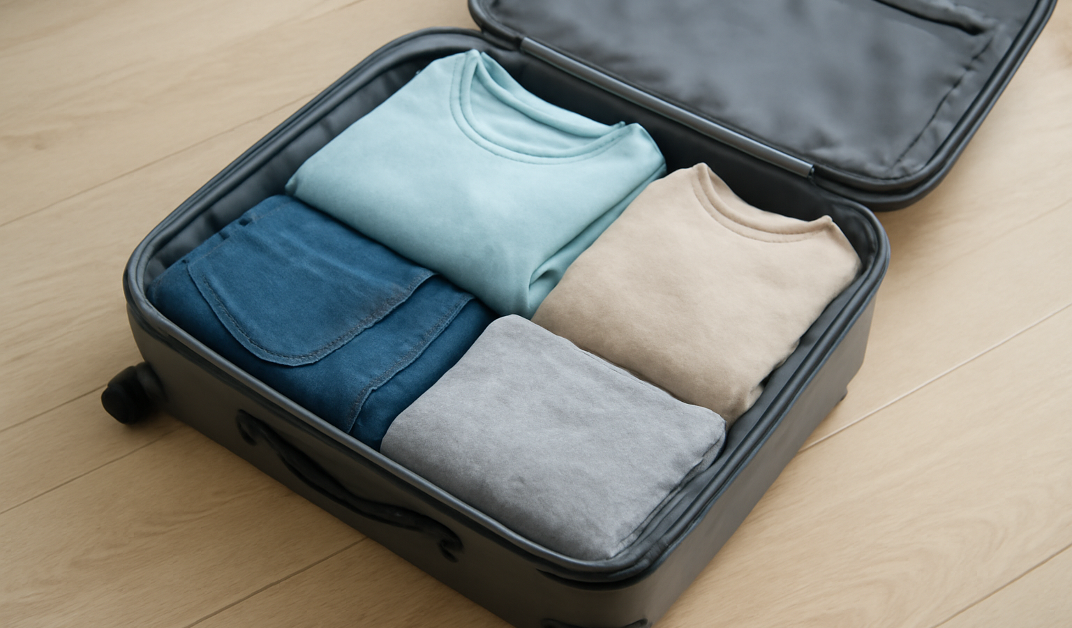 valise ouverte avec quelques vêtements pliés