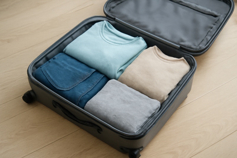 valise ouverte avec quelques vêtements pliés