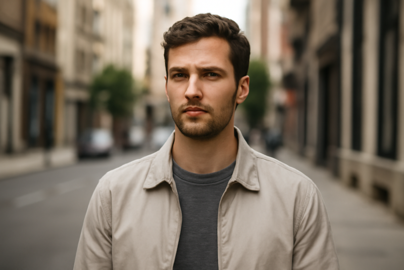 homme en veste légère en rue