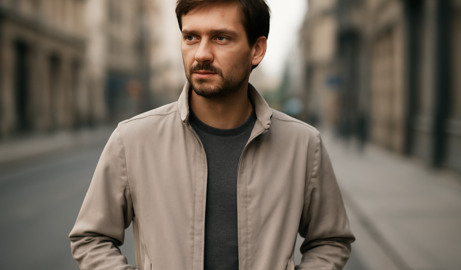 homme portant une veste légère en ville