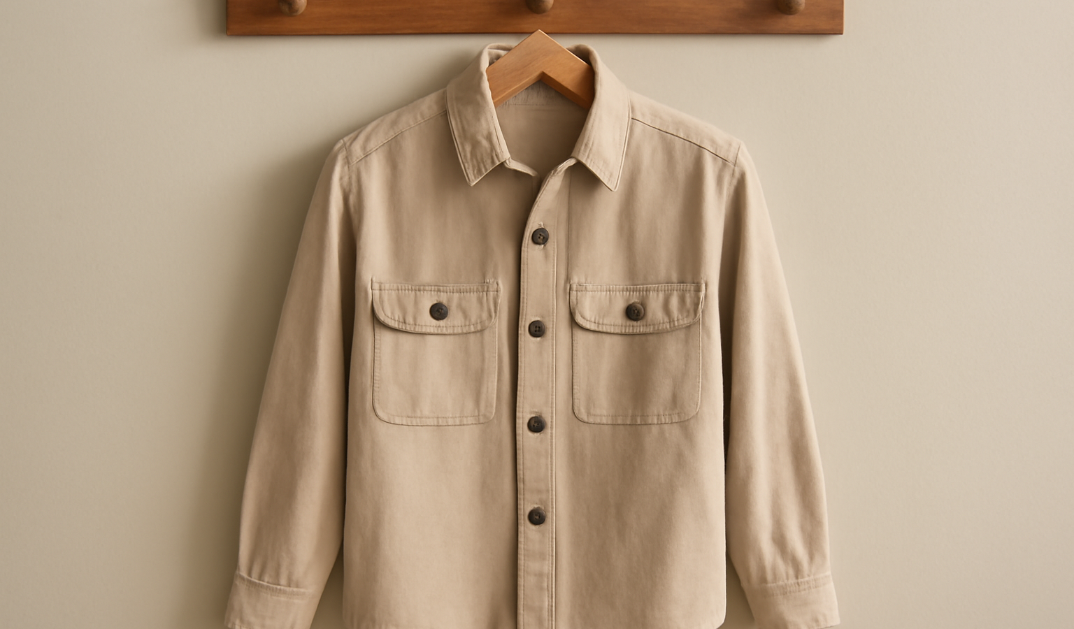 surchemise posée sur un porte-manteau bois