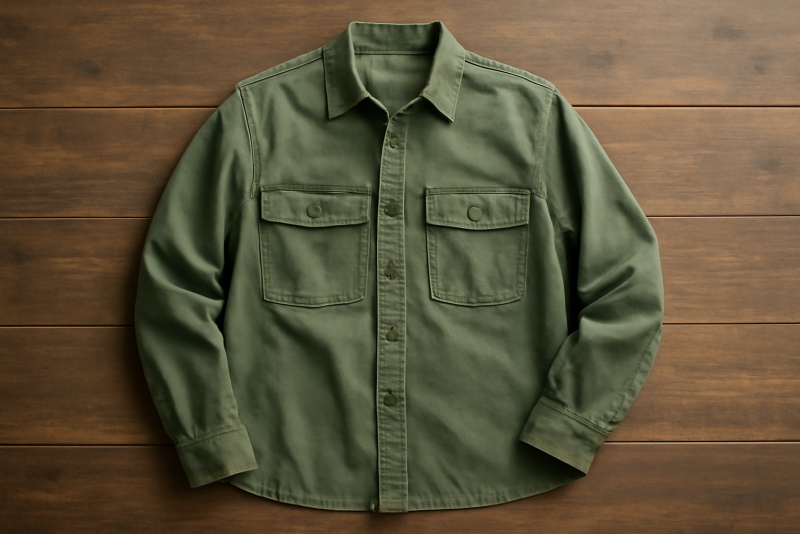chemise utilitaire posee sur table en bois