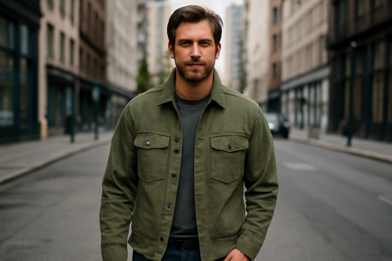 homme portant une veste utilitaire en ville