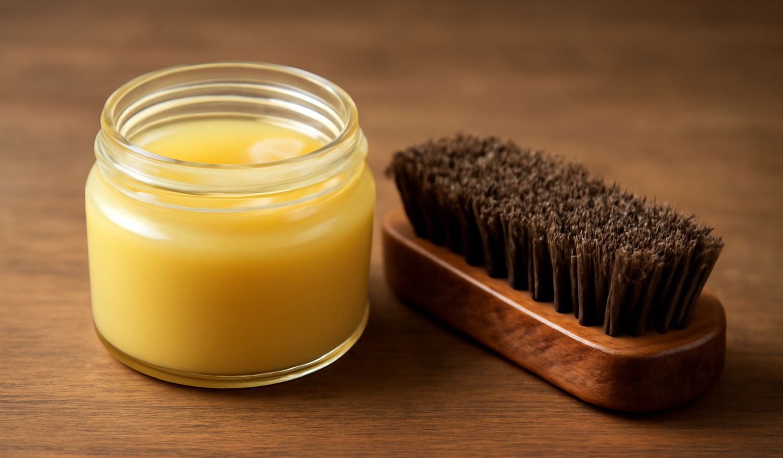 bocal de cire et brosse à cirer côte à côte