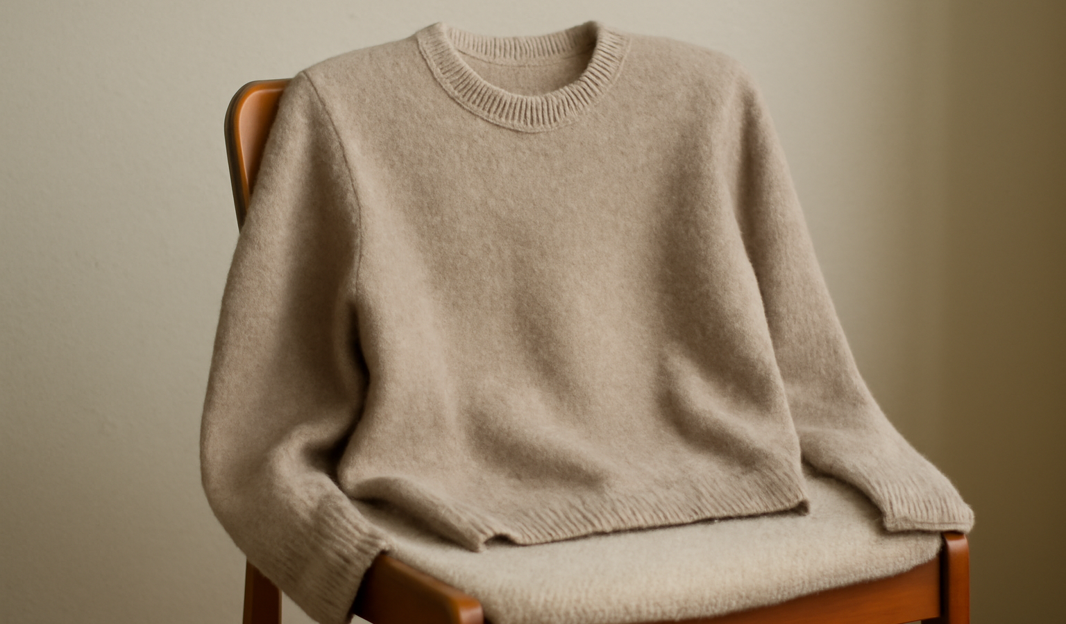 pull posé sur chaise en laine neutre