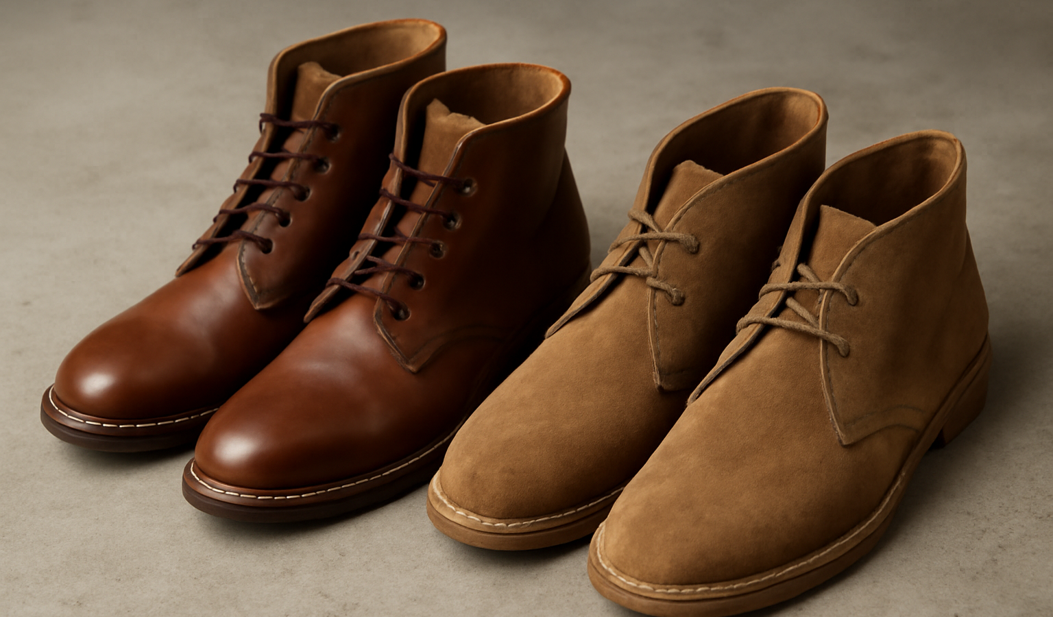 bottes cuir et paire daim cote a cote