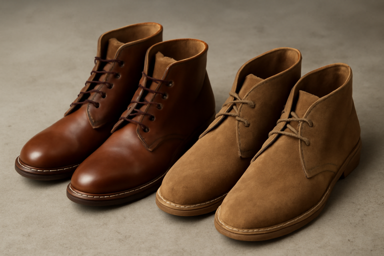 bottes cuir et paire daim cote a cote