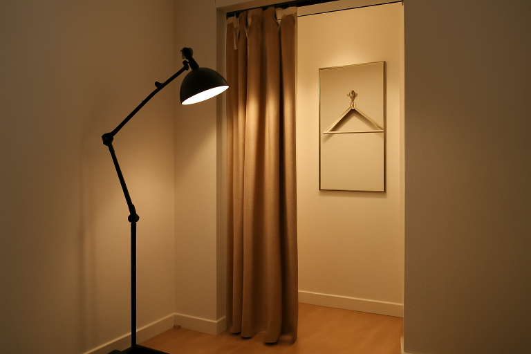lampe réglable éclairant une cabine d'essayage maison
