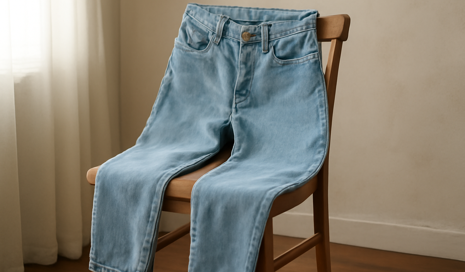 pantalon posé sur chaise après lavage