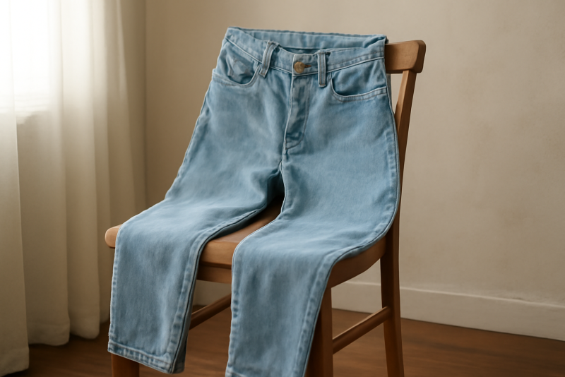 pantalon posé sur chaise après lavage