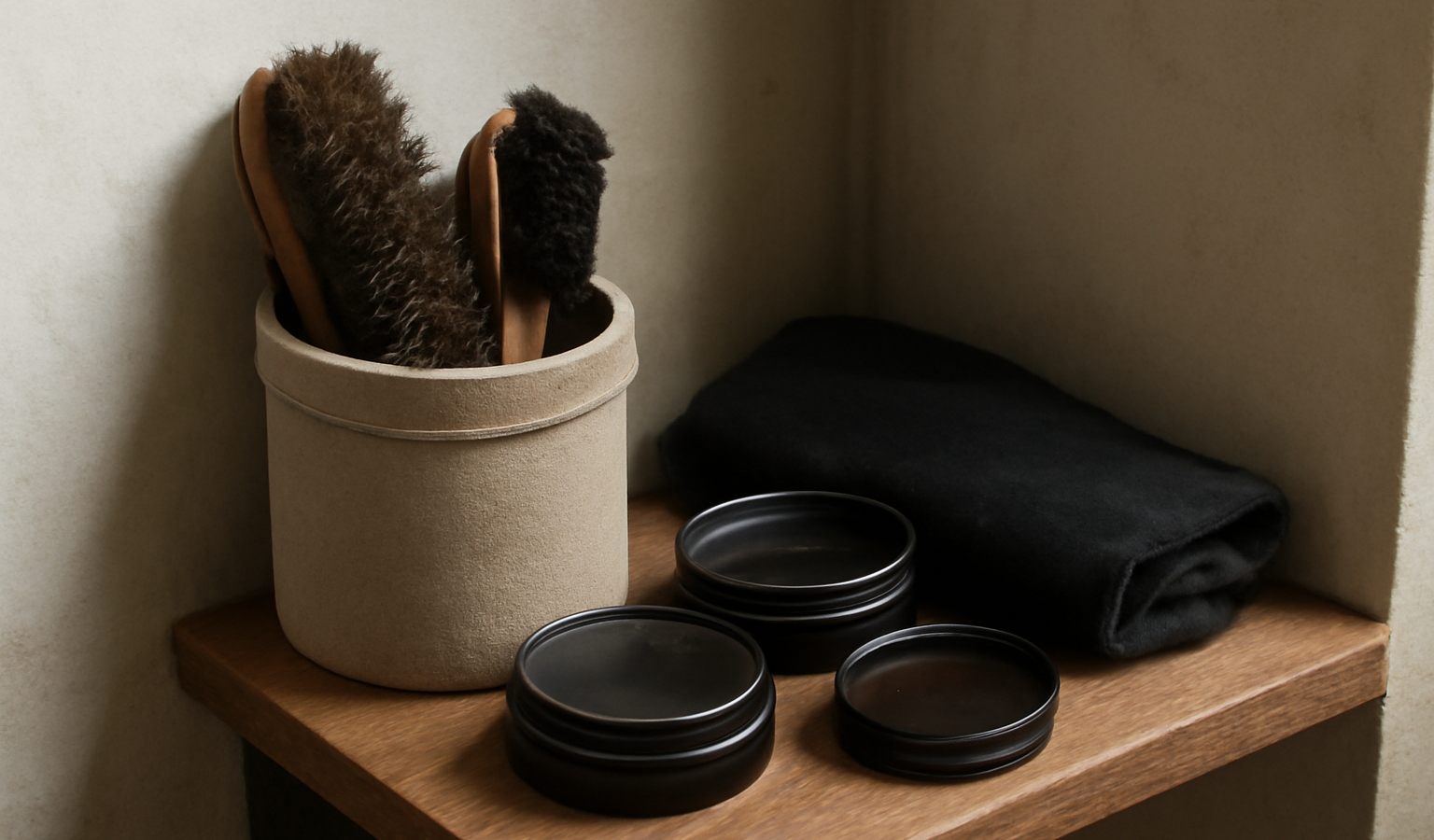 petit espace avec brosse et cirage organise