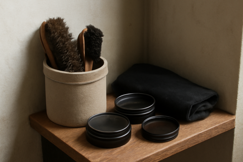 petit espace avec brosse et cirage organise