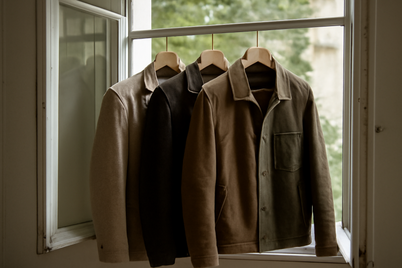 vestes suspendues devant une fenêtre ouverte