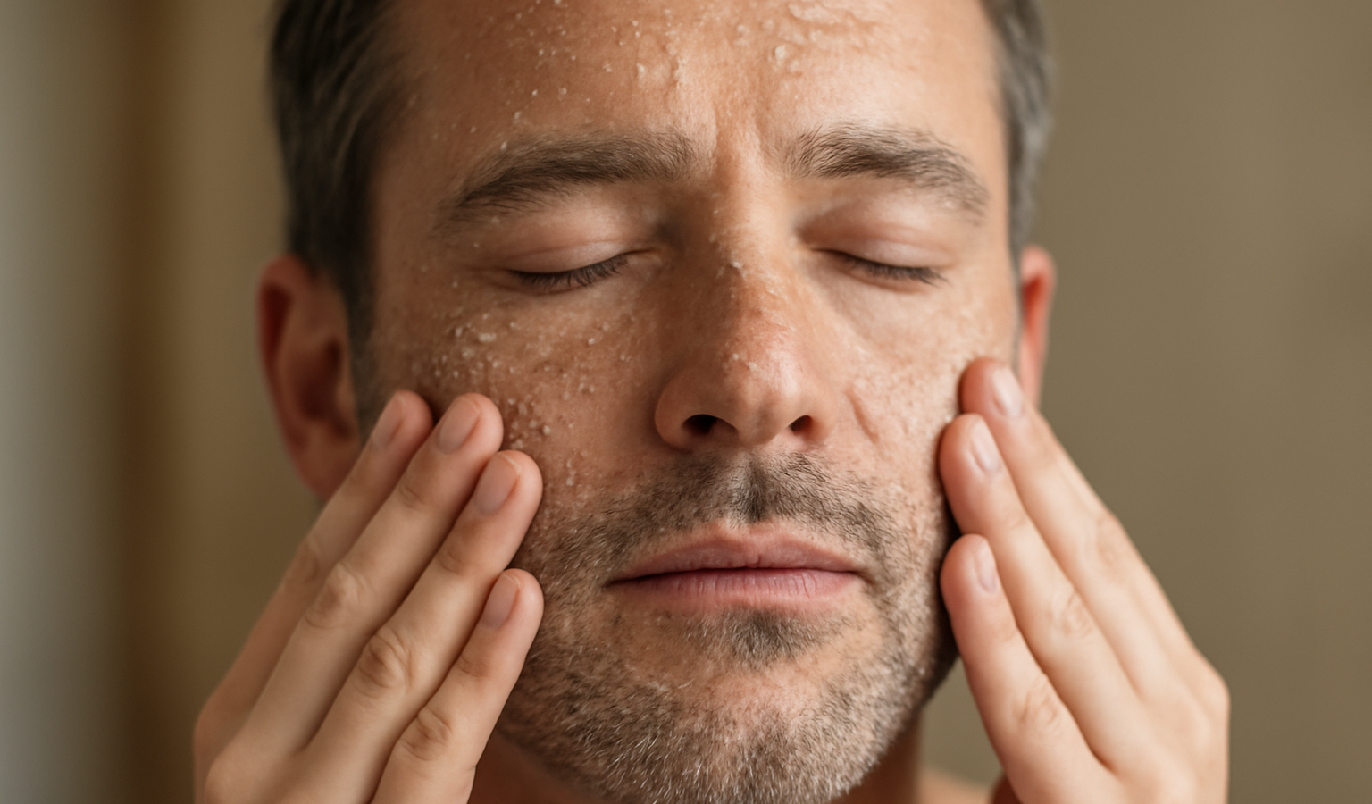 mains appliquant gommage sur visage masculin