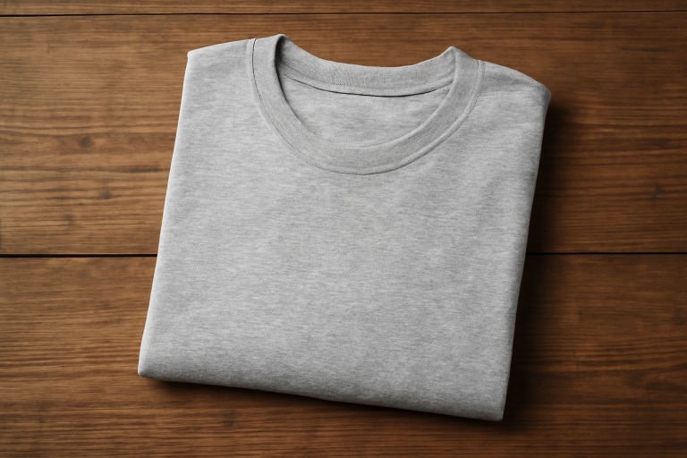 t-shirt plié sur table en bois