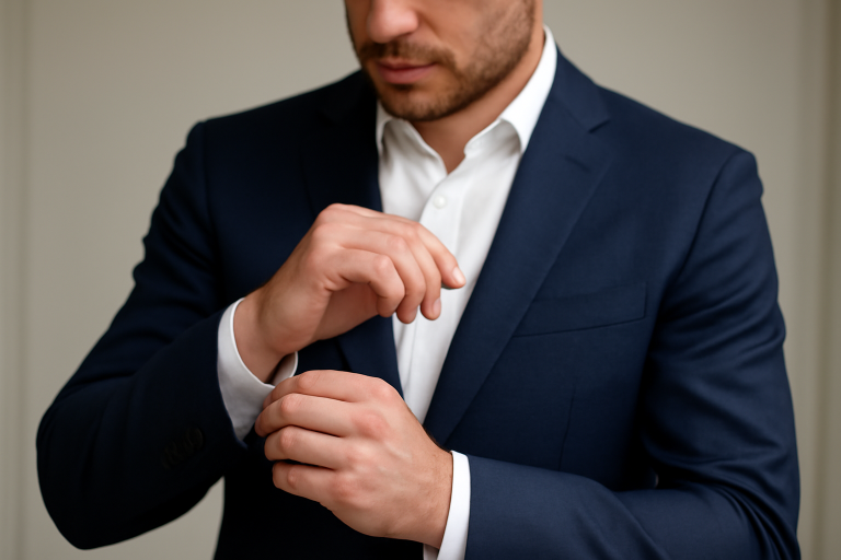 homme ajustant la manche d'une veste