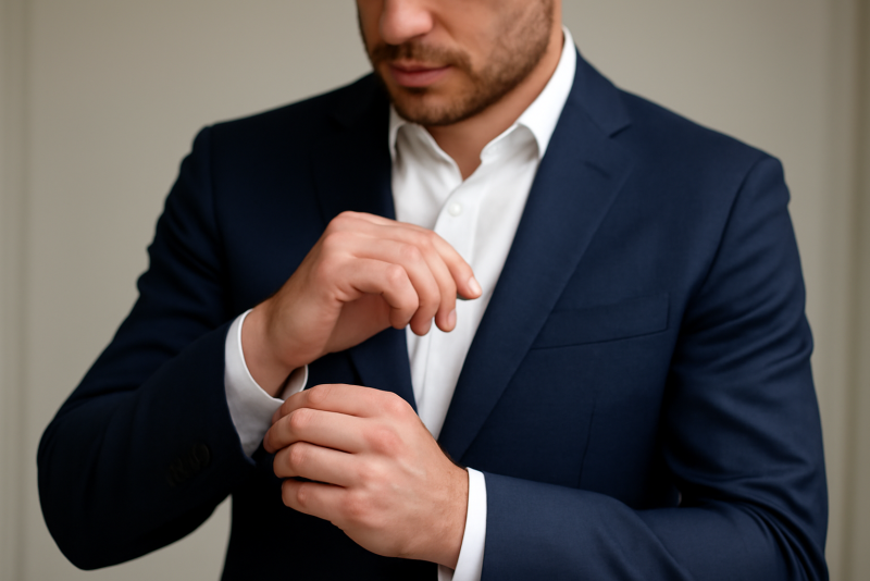 homme ajustant la manche d'une veste