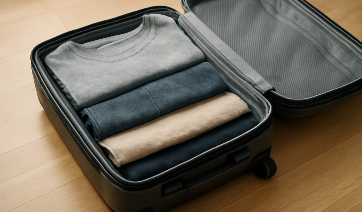 valise ouverte avec quelques pièces pliées