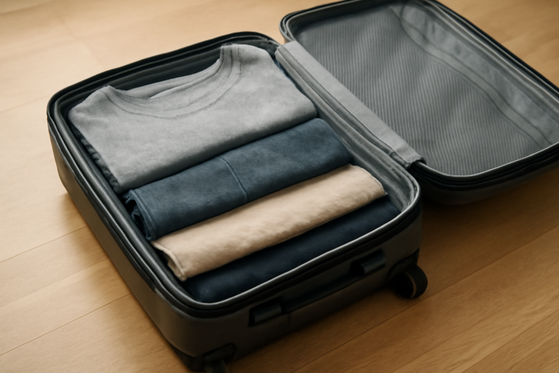 valise ouverte avec quelques pièces pliées