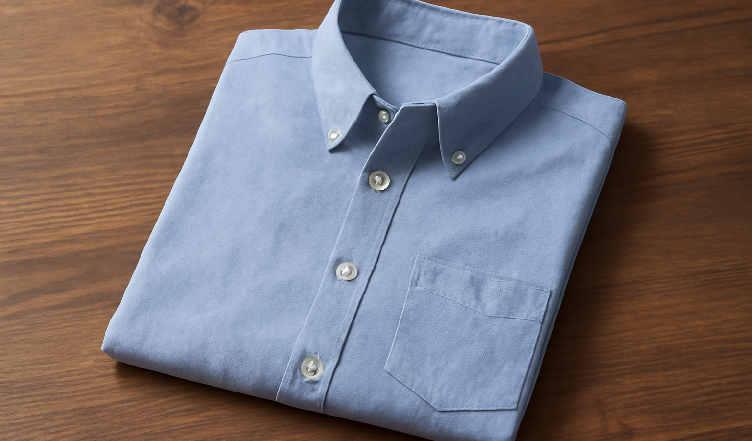 chemise boutonnée posée sur table en bois