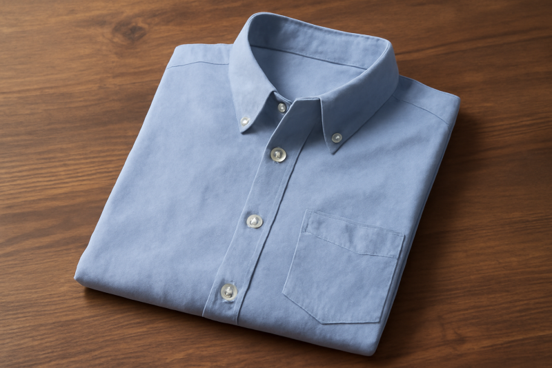chemise boutonnée posée sur table en bois