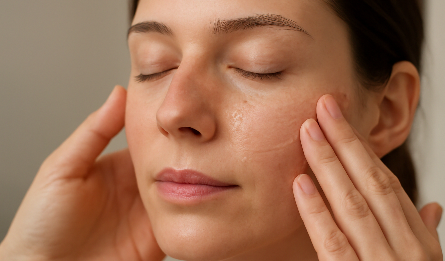 mains appliquant gel apaisant sur visage
